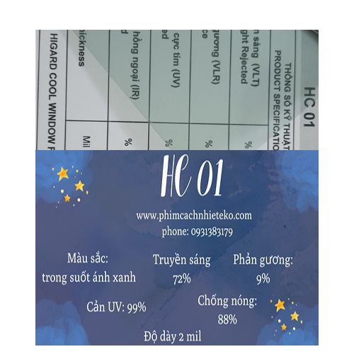 Phim chống nóng kính, chống chói mắt, làm dịu mát mắt HC01